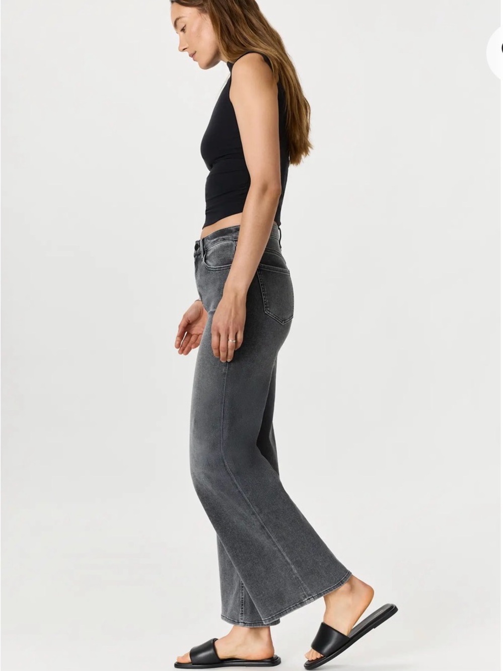 Quince Bella Stretch Wide Leg Washed Black High-Rise Wide Leg Jeans - Picture 3 of 11